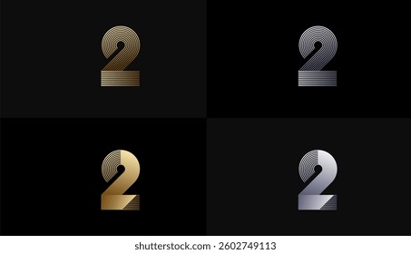 Number Design Line Stripes in Luxury Gold 2nd, 2nd Years Anniversary with Gold Metallic Line ,Luxury, Line and shape concept.
