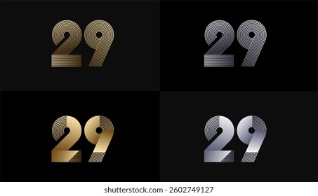 Number Design Line Stripes in Luxury Gold 29th, 29th Years Anniversary with Gold Metallic Line ,Luxury, Line and shape concept.