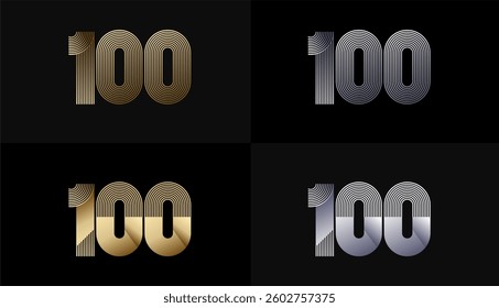 Number Design Line Stripes in Luxury Gold 100th, 100th Years Anniversary with Gold Metallic Line ,Luxury, Line and shape concept.