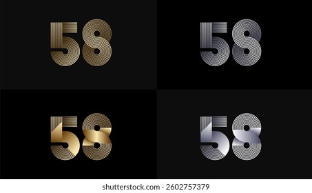 Number Design Line Stripes in Luxury Gold 58th, 58th Years Anniversary with Gold Metallic Line ,Luxury, Line and shape concept.