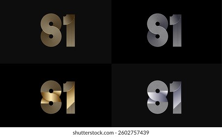 Number Design Line Stripes in Luxury Gold 81th, 81th Years Anniversary with Gold Metallic Line ,Luxury, Line and shape concept.
