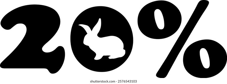 number design namely 20 percent to Easter discounts with the shadow of the rabbit sitting instead of zero, for various posters or banners