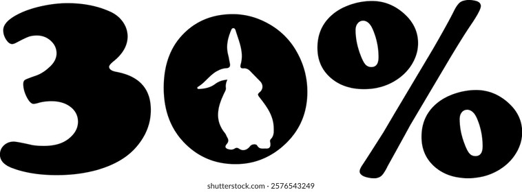 number design namely 30 percent to Easter discounts with the shadow of the rabbit sitting instead of zero, for various posters or banners