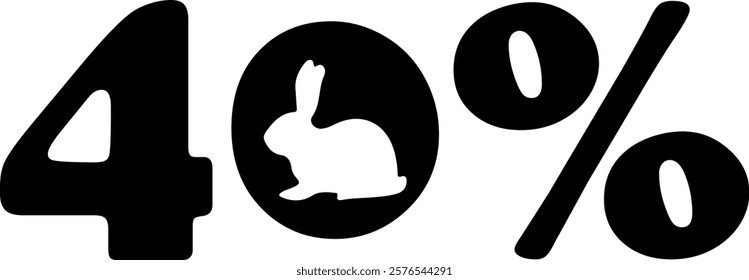 number design namely 40 percent to Easter discounts with the shadow of a rabbit sitting and turned to the right side instead of zero, for various posters or banners