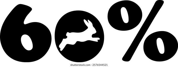 number design, namely 60 percent to Easter discounts with the shadow of the rabbit, which at the moment of the jump instead of zero, for various posters or banners