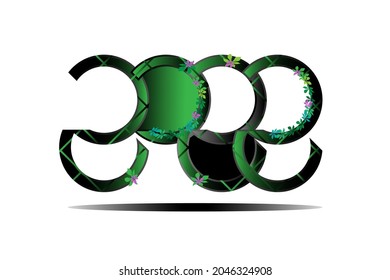 Number design year 2022. Black and white tone. Rounded circle pattern in the numbers.