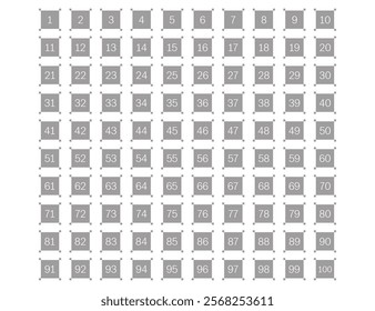 Number designs using squares, from 1 to 100