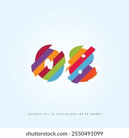 Número o Dígito 08, con efecto multicolor. Vector editable.