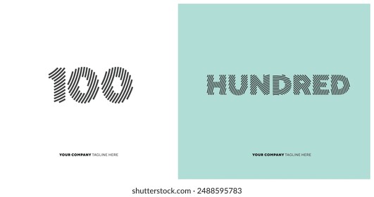 Number or Digit 100 hundred, with line effect editable vector.