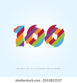 Número o Dígito 100, con efecto multicolor. Vector editable.