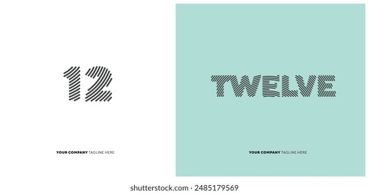 Number or Digit 12 twelve, with line effect editable vector.