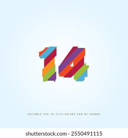 Number or Digit 14, with multi colour effect. editable vector.