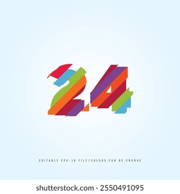 Número o Dígito 24, con efecto multicolor. Vector editable.