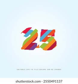 Número o Dígito 25, con efecto multicolor. Vector editable.