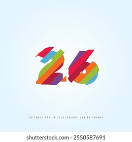 Número o Dígito 26, con efecto multicolor. Vector editable.