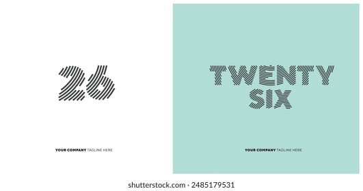 Number or Digit 26 twenty six, with line effect editable vector.