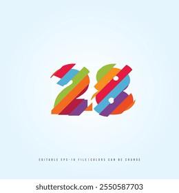 Número o Dígito 28, con efecto multicolor. Vector editable.