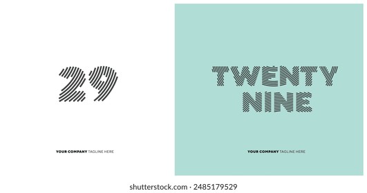 Number or Digit 29 twenty nine, with line effect editable vector.
