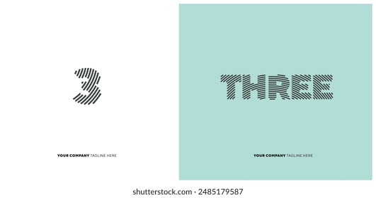 Número o Dígito 3 tres, con efecto de línea editable Vector.