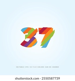 Número o Dígito 37, con efecto multicolor. Vector editable.