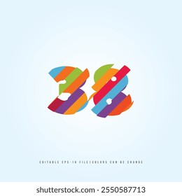 Número o Dígito 38, con efecto multicolor. Vector editable.