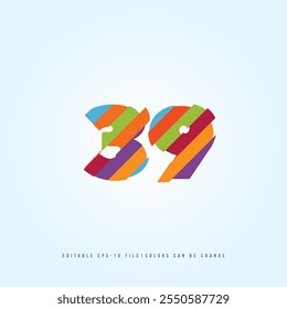 Número o Dígito 39, con efecto multicolor. Vector editable.