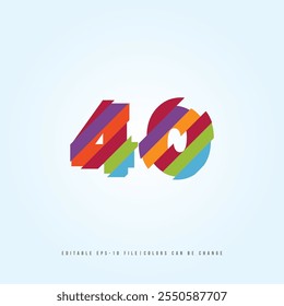 Número o Dígito 40, con efecto multicolor. Vector editable.