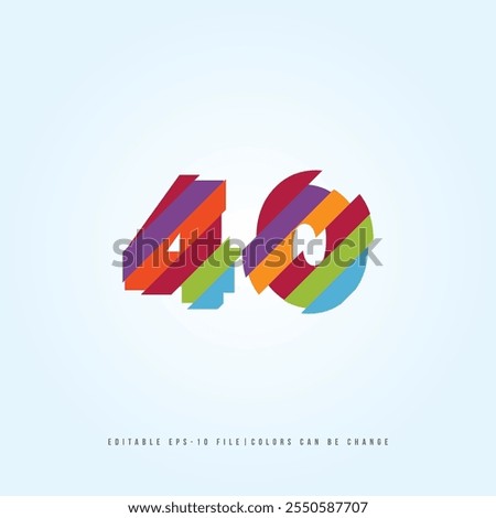 Number or Digit 40, with multi colour effect. editable vector.