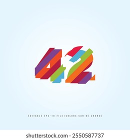 Número o Dígito 42, con efecto multicolor. Vector editable.