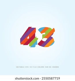 Número o Dígito 43, con efecto multicolor. Vector editable.