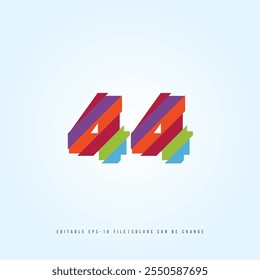 Número o Dígito 44, con efecto multicolor. Vector editable.