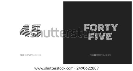 Number or Digit 45 forty five, with line effect editable vector.
