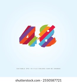 Número o Dígito 48, con efecto multicolor. Vector editable.