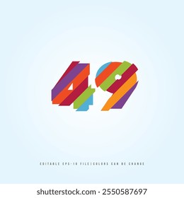 Número o Dígito 49, con efecto multicolor. Vector editable.