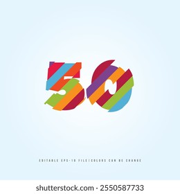 Número o Dígito 50, con efecto multicolor. Vector editable.