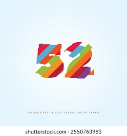 Número o Dígito 52, con efecto multicolor. Vector editable.