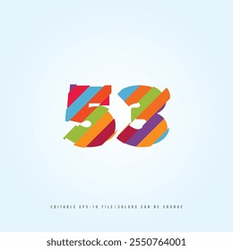 Número o Dígito 53, con efecto multicolor. Vector editable.