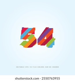 Número o Dígito 54, con efecto multicolor. Vector editable.