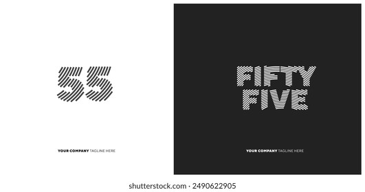 Number or Digit 55 fifty five, with line effect editable vector.
