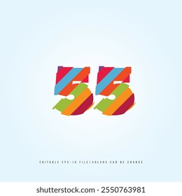 Número o Dígito 55, con efecto multicolor. Vector editable.