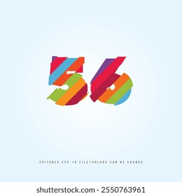 Number or Digit 56, with multi colour effect. editable vector.