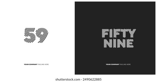 Number or Digit 59 fifty nine, with line effect editable vector.
