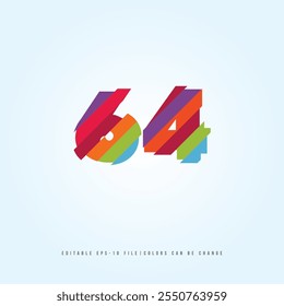 Número o Dígito 64, con efecto multicolor. Vector editable.