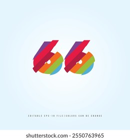 Número o Dígito 66, con efecto multicolor. Vector editable.