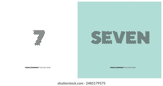 Number or Digit 7 seven, with line effect editable vector.