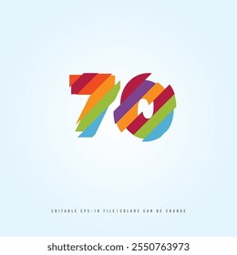 Número o Dígito 70, con efecto multicolor. Vector editable.