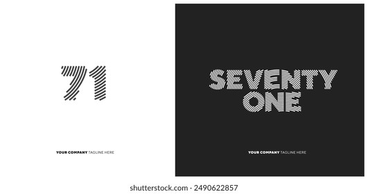 Number or Digit 71 seventy one, with line effect editable vector.
