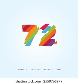 Número o Dígito 72, con efecto multicolor. Vector editable.