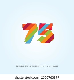 Número o Dígito 75, con efecto multicolor. Vector editable.