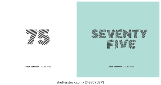 Number or Digit 75 seventy five, with line effect editable vector.